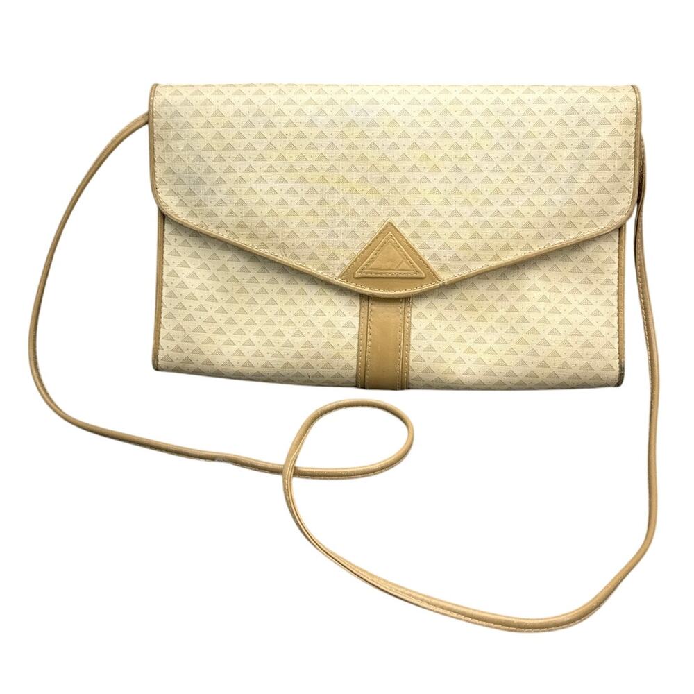 Liz Claiborne 1984 Vintage Tan Triangle Envelope Fold Over Shoulder Purse